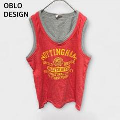 【オブロデザイン】Tシャツ　レッド　ノースリーブ カジュアル　コットン混紡