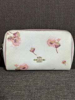 COACH(コーチ) ホワイト 花柄 シグネチャー レザー ポーチ COACH】コーチ コーティングキャンバス レザー シグネチャー