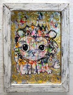 24時間以内に売れなければ300円額付き原画絵画「晴れ晴れニャンコ」