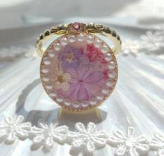 押し花のスマホリング　ハンドメイド　バンカーリング