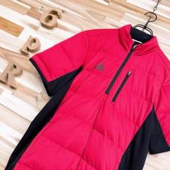 adidas - 【アディダス】adidas フェザー混ダウン 半袖 ブルゾン ゴルフ M 赤×黒 アディダス】adidas フェザー混ダウン 半袖 ブルゾン ゴルフ M 赤×黒