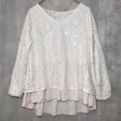 ✨美品✨ クラコロン 【M】 カットソー ♡ レース キレカジ フレア 綿 白