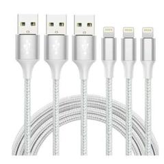 ライトニング 3本 2m iPhone充電ケーブル ナイロン編組 シルバー