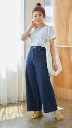 COHINADENIM フレア ワイド デニム ダークブルー　コヒナ　XS COHINA DENIM フレアワイド-short & regular | 小柄・低身長女性
