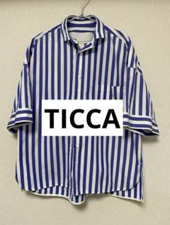 人気//TICCA 別注　スクエアビック半袖シャツ　ストライプ　ブルー×ホワイト TICCA ティッカ スクエアビッグ半袖シャツワンピース tbcs-007