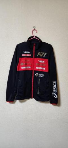 美品 O(XL相当) アシックス A77 セットアップ 上下 ブラック×レッド asics - asics/アシックス A77 ウインドブレーカー ジャケット