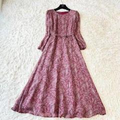 新品未使用　ローラアシュレイ　ロングワンピース　花柄　シルク　艶やか光沢ドレス◎ ローラアシュレイ シルク100% 花柄 長袖 マキシ丈ワンピース L