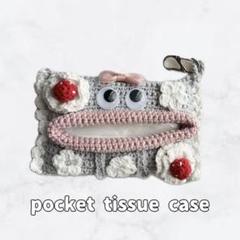 ハンドメイド　ポケットティッシュケース パクパクモンスター　ホイップいちごちゃん