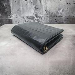 c22本物証明証付き本革クロコダイル二つ折り財布ウォレット腹ブラック13S