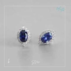122PL【高級感】サファイアピアス　ダイヤ　CZ　青　S925　プラチナコート 122PL【高級感】サファイアピアス ダイヤ CZ 青 S925 プラチナ