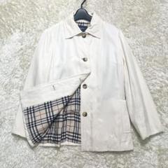 美品　バーバリーロンドン　シルクジャケット　ノバチェック　白　アウター　春コート 美品 バーバリーロンドン シルクジャケット ノバチェック 白