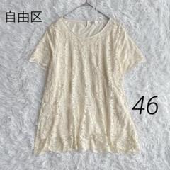 自由区 大きいサイズ 46 総レース 上品 プルオーバー 半袖 オンワード樫山