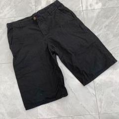 H&M ハーフパンツ 黒 シンプル コットン混 フロントボタン サイズ164