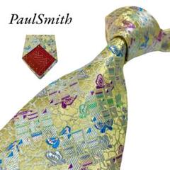極美品　PaulSmith ポールスミス　ネクタイ　緑　艶　光沢　厚手　蝶々