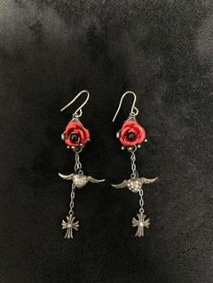 シド 明希 ジェムケリーコラボピアス (赤いバラとハートのロックピアス) シド 明希 ジェムケリーコラボピアス (赤いバラとハートのロック