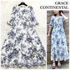 【美品】グレースコンチネンタル モノトーンボタニカルティアードワンピース 花柄 極美品 23AW】グレースコンチネンタル モノトーンボタニカル