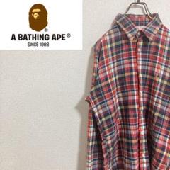 【ロゴ刺繍】A BATHING APEアベイシングエイプ　長袖チェックシャツ　M