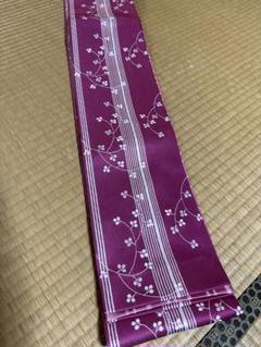紫ピンク　花柄 ストライプ 半幅帯