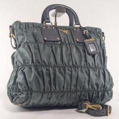 美品　プラダ　ショルダーバッグ　ハンドバッグ　2way　ギャザー　ゴールドロゴのサムネイル