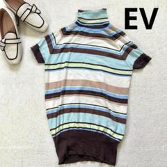 【EV】FREE タートルネックニット 半袖カットソー カラフルボーダー