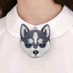 【匿名配送】刺繍　ネクタイ　犬　シベリアンハスキー　タイ　個性的