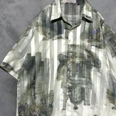 レトロ　柄シャツ　半袖　アート　デザイン　テロテロシャツ　シアー　人物　メンズ