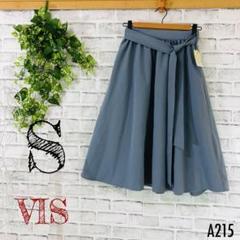 VIS 【美品】フレアスカート グレー S リボン付き ウェストギャザー