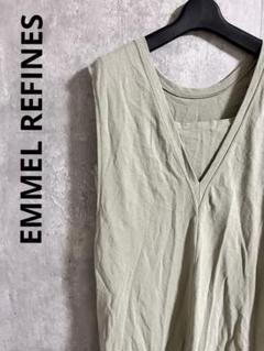 EMMEL REFINES 薄い緑色 Vネック ノースリーブ ロングワンピース