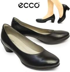 エコー ecco パンプス 黒 レザー 23cm チャンキーヒール - メルカリ