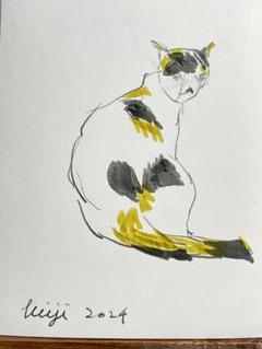 夏バテ」 新人画家大塚麻世 ねこ 三毛猫金魚絵画水彩動物
