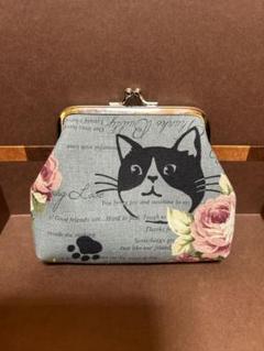猫と花柄のがま口コインケース