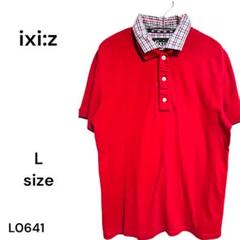 ★美品★ixi:z イクシーズ ポロシャツ ゴルフ レッドL 重ね着風