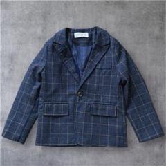 男の子 フォーマル チェック柄ジャケット セレモニー ブレザー ネイビー 130