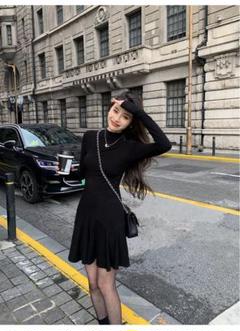 ハーフハイカラー長袖ミニワンピース✨上品セクシーな春夏モテ服　キャバ