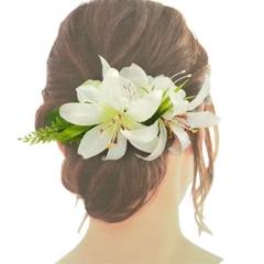 フラダンス髪飾り　ヘアクリップ　浴衣　ユリ＆シンビジューム　白のサムネイル
