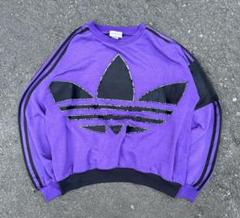 人気新品 adidas old 80s トレフォイルロゴ 短丈 スウェット パープル トップス