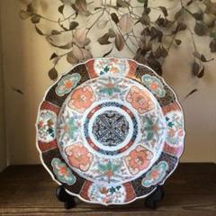 No4177古伊万里　赤絵金彩花鳥文　輪花大皿　直径40.5cm 飾皿　送料無料 No4177古伊万里 赤絵金彩花鳥文 輪花大皿 直径40.5cm 飾皿 送料