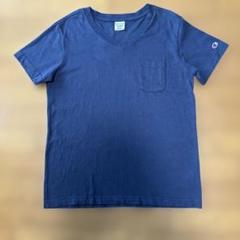 Champion ネイビー ポケット付き VネックTシャツ メンズM