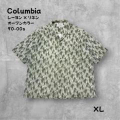 Columbia リーフ柄 開襟シャツXLレーヨンリネン 総柄 90s 00s