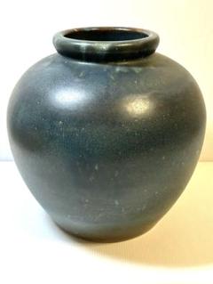 江戸時代(文政三辰年) 花入 オリベ織部 青銅色陶器 木製箱付