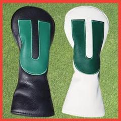 ゴルフヘッドカバー フェアウェイ デカロゴ UT2セットブラック ホワイト ロゴ
