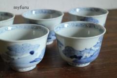 e2660 古伊万里 煎茶碗 五客 染付 金彩 煎茶道具 茶道具 伊万里 染付 煎茶器 5客セット - 生活骨董と古布のアンティーク