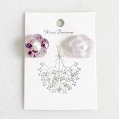 うるうるお花とパールのピアス/イヤリング*＊パープル×モーブ＊*