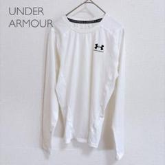 アンダーアーマー ロゴ入り長袖シャツ 吸汗速乾ストレッチ 白×スポーツM