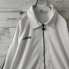希少デザイン☆90s アディダス 刺繍ロゴ 襟付 トラックジャケット XL 白黒