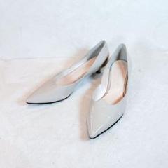 【美品】銀座かねまつ エナメル パンプス ポインテッドトゥ ベージュ 23cm
