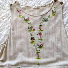 ハンドメイド作家 IKUさん 手描き 刺繍 ワンピース　リネン