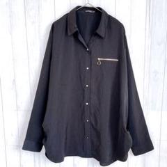 大きいサイズ 3L 長袖シャツ ブラウス 体型カバー スナップボタン 羽織り 黒