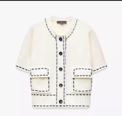 ZARA ザラ ステッチ入りショートスリーブカーディガン 完売品 ZARA ステッチ入りショートスリーブニットジャケットM