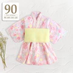 90 ピンク〔浴衣ワンピース〕浴衣ドレス兵児帯2点セット子供ベビー女の子七夕和服